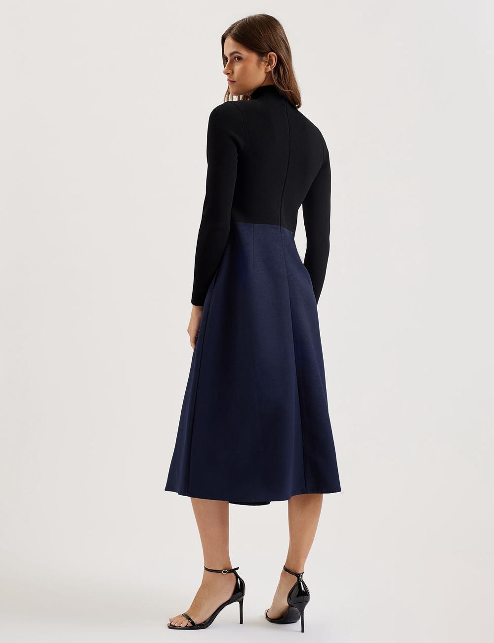 Robe Mi-longue Ted Baker CHIRA - Knit Bodice With Wrap Skirt Femme Noir | Paris  62049-CGAF