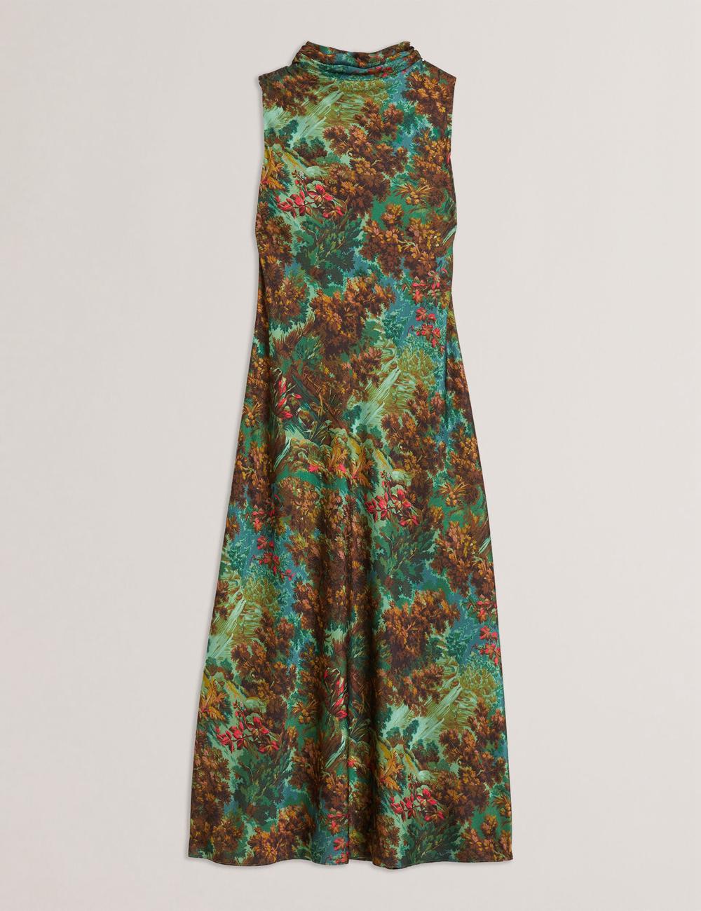 Robe Mi-longue Ted Baker EYVA - Satin Printed High Neck Midi Slip Femme Vert | Paris  63594-GMWD