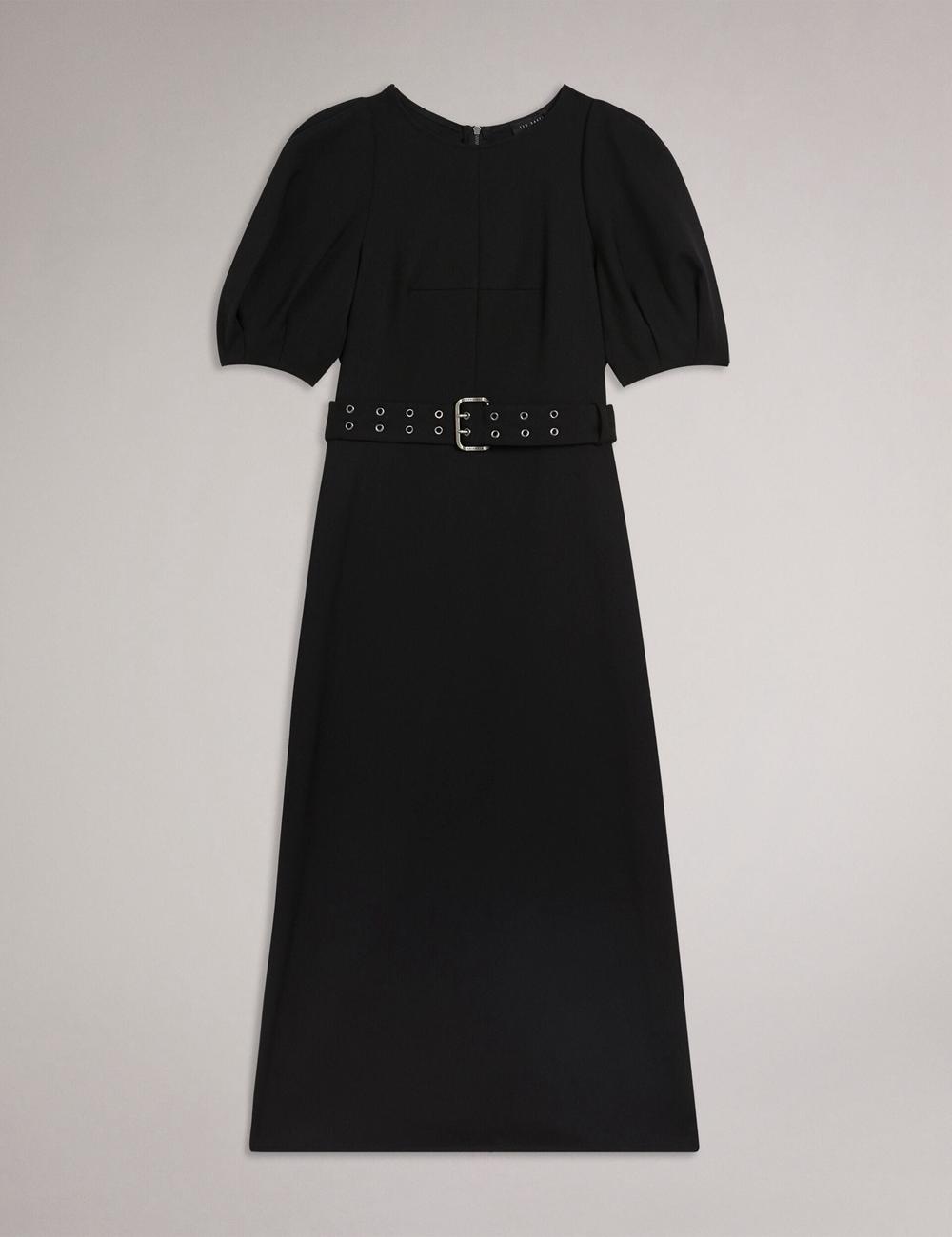 Robe Mi-longue Ted Baker GABYELA - Structured Puff Sleeve With Belt Femme Noir | Paris  25790-VXPB