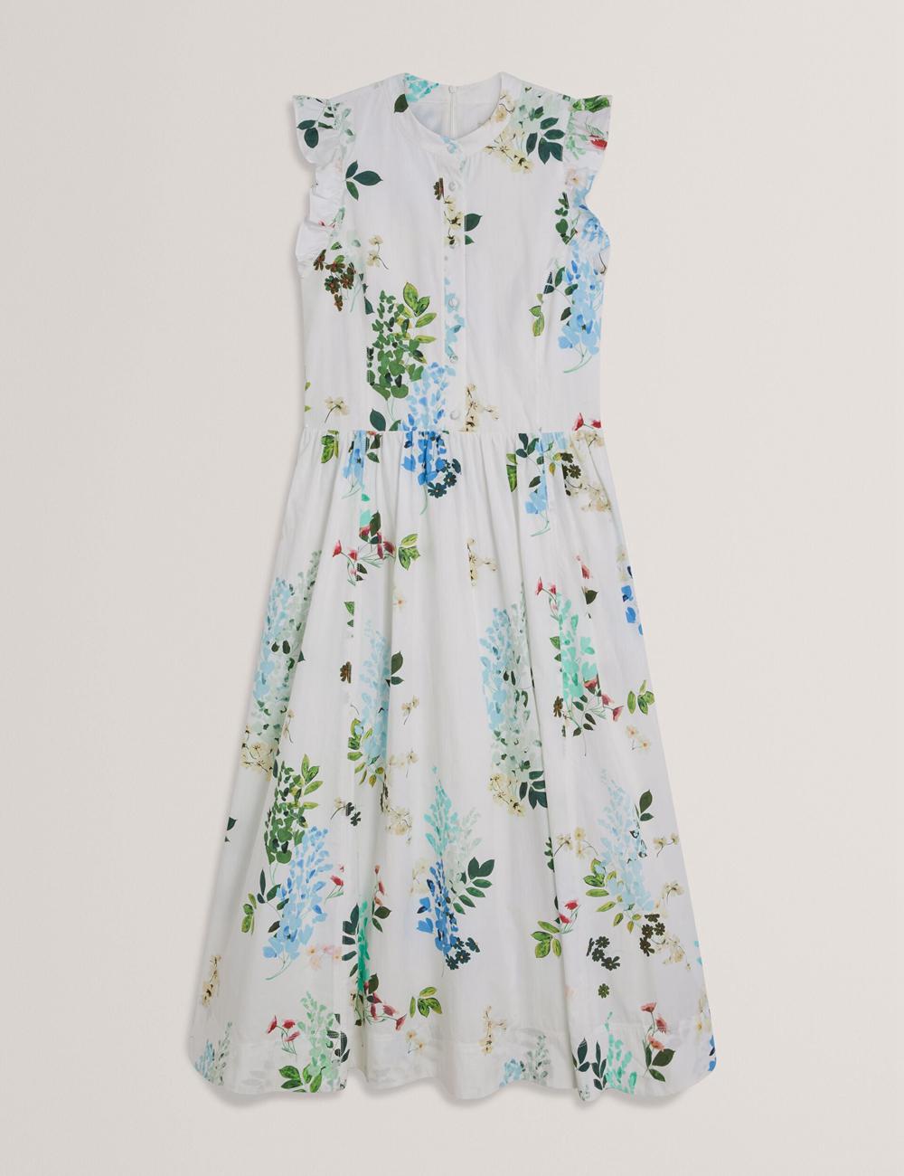 Robe Mi-longue Ted Baker GIOLIA - Sleeveless Floral Cotton A-Line Femme Blanche | Paris  61257-WUFL