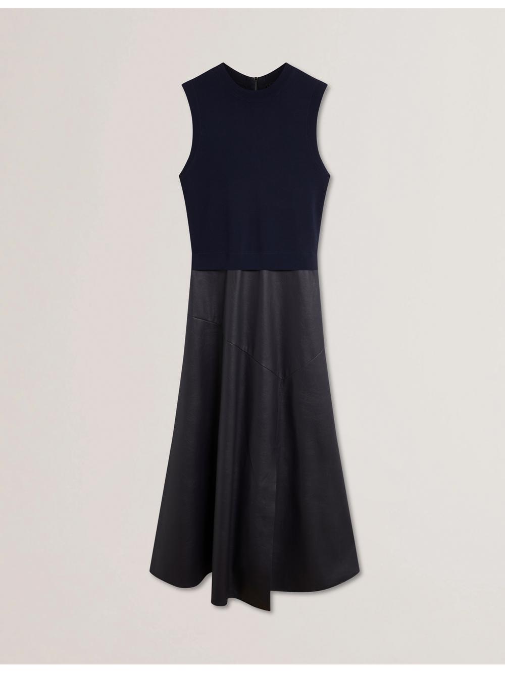 Robe Mi-longue Ted Baker LABASA - Sleeveless Knit Faux Leather Femme Bleu Marine | Paris  71052-NDFT