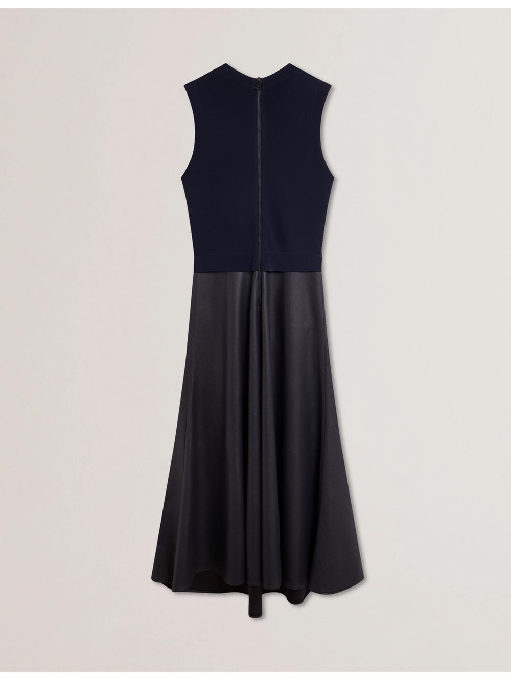 Robe Mi-longue Ted Baker LABASA - Sleeveless Knit Faux Leather Femme Bleu Marine | Paris  71052-NDFT