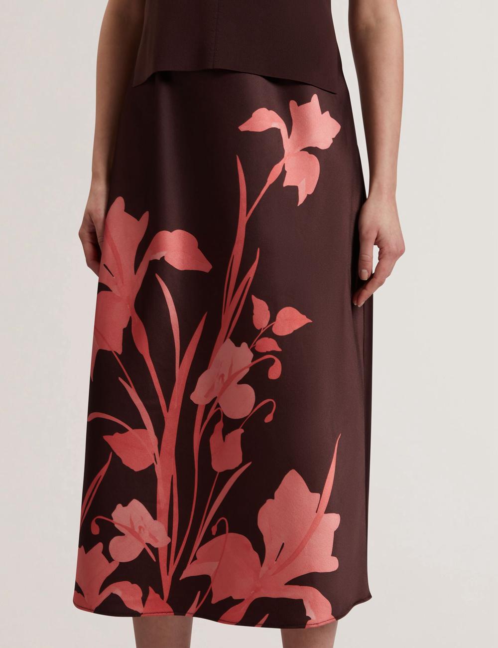 Robe Mi-longue Ted Baker LATTENA - Printed Satin With Removable Tank Femme Marron | Paris  38501-PGWX
