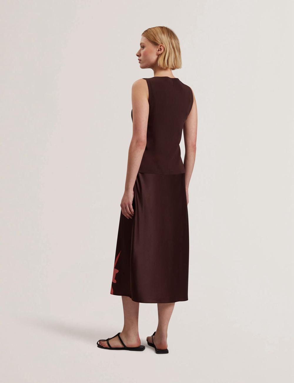 Robe Mi-longue Ted Baker LATTENA - Printed Satin With Removable Tank Femme Marron | Paris  38501-PGWX