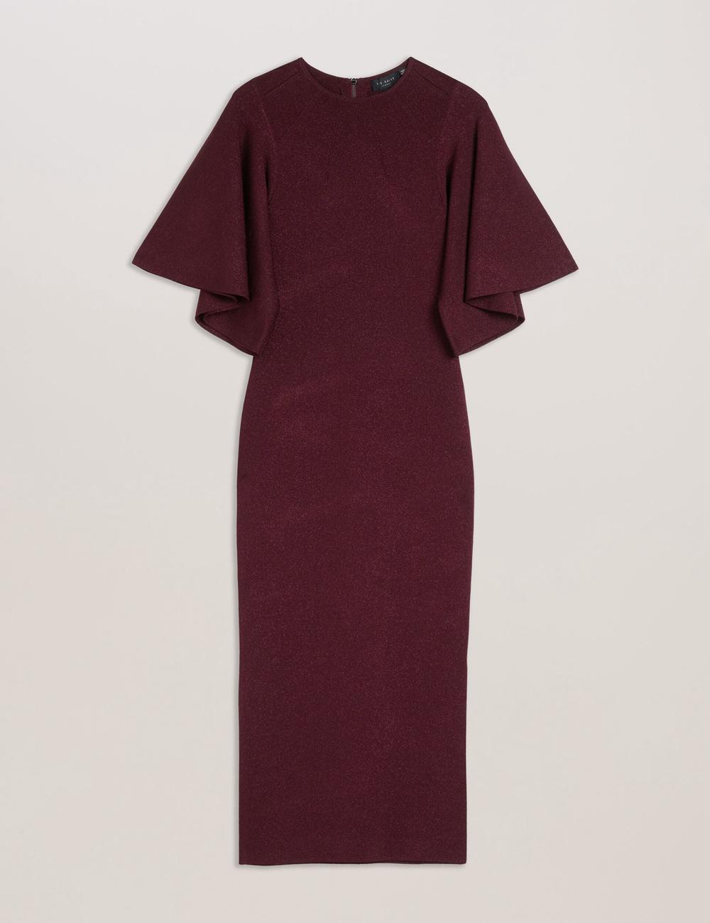 Robe Mi-longue Ted Baker LOUANAA - Metallic Knit Fluted Sleeve Femme Rouge | Paris  59204-TAHG