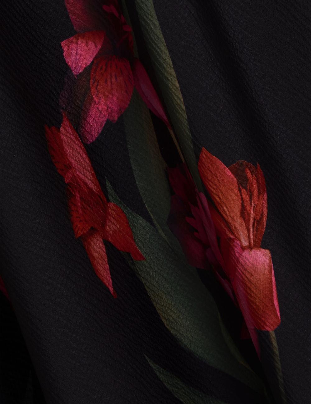 Robe Mi-longue Ted Baker LUCERN - Floral Satin Off Shoulder Bias Femme Noir | Paris  40837-ZYLQ