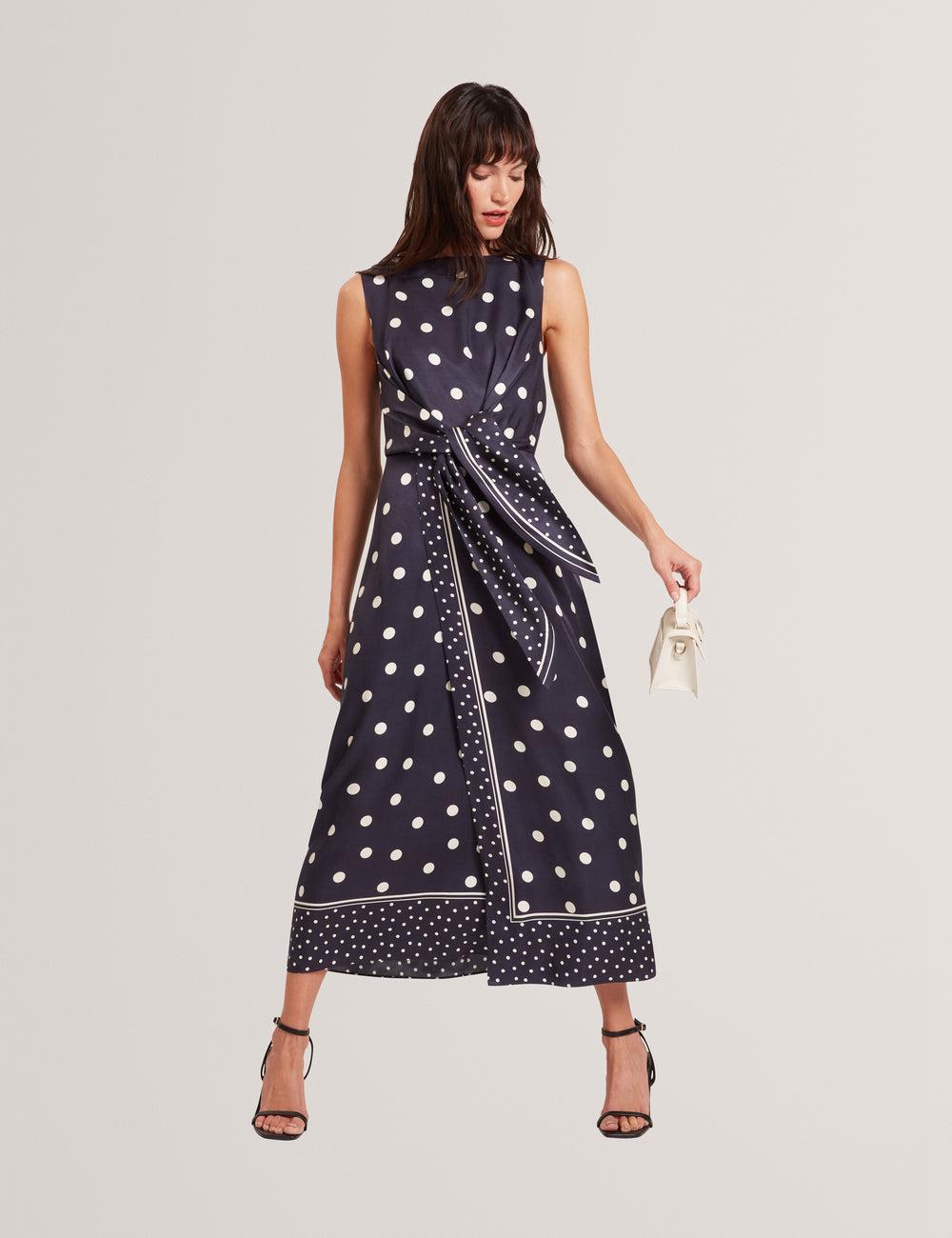 Robe Mi-longue Ted Baker MALMOA - Polka Dot Detail Column Femme Bleu Marine | Paris  27863-GNHT