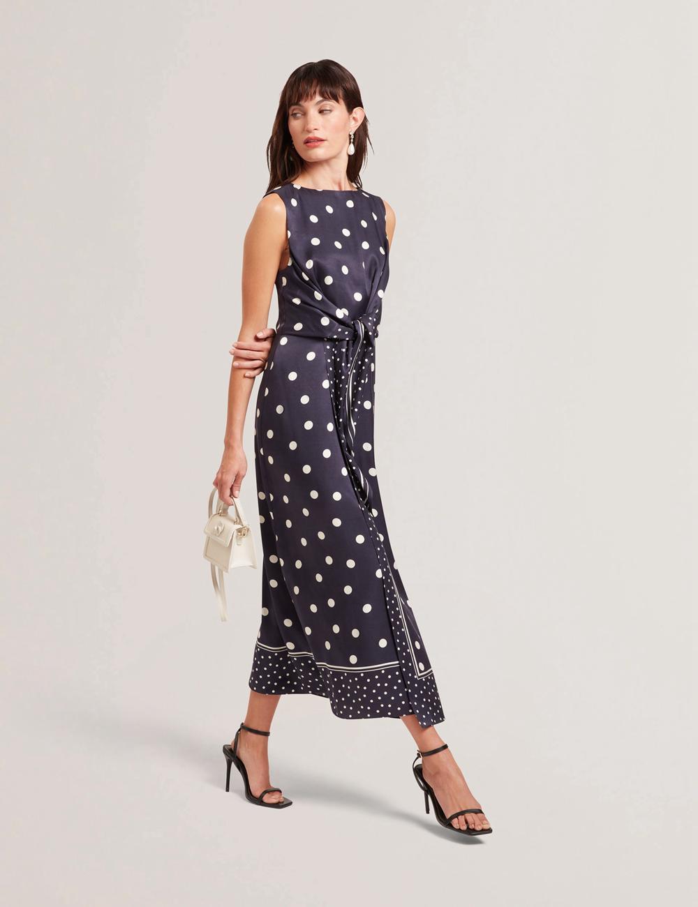 Robe Mi-longue Ted Baker MALMOA - Polka Dot Detail Column Femme Bleu Marine | Paris  27863-GNHT