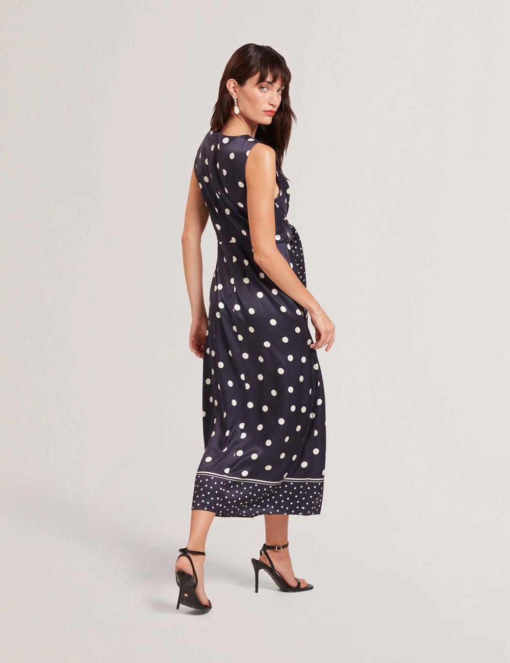 Robe Mi-longue Ted Baker MALMOA - Polka Dot Detail Column Femme Bleu Marine | Paris  27863-GNHT