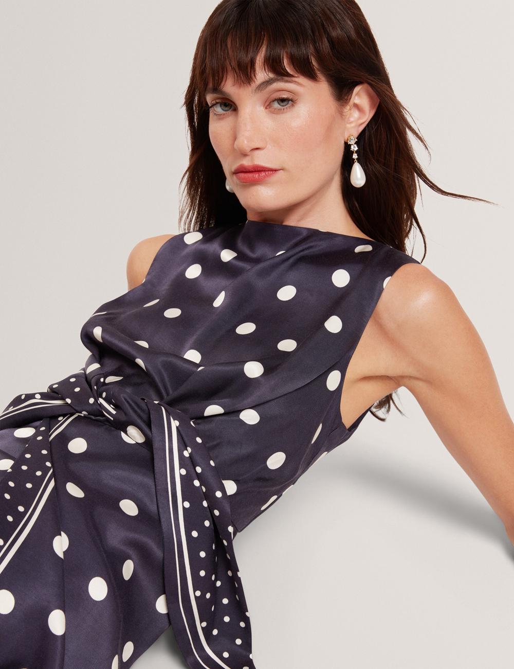 Robe Mi-longue Ted Baker MALMOA - Polka Dot Detail Column Femme Bleu Marine | Paris  27863-GNHT