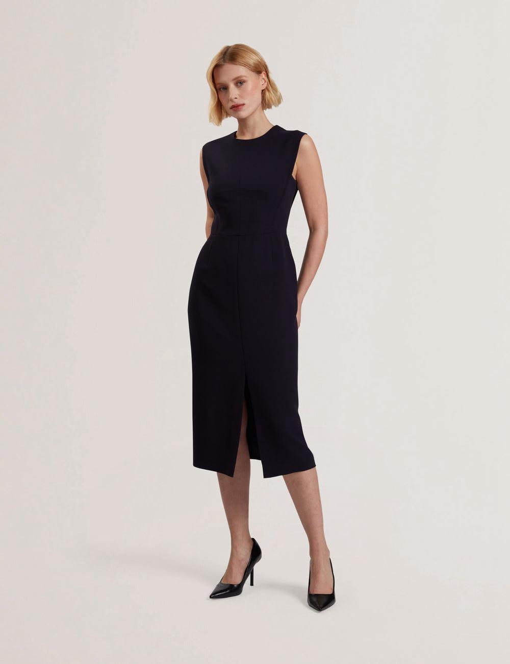 Robe Mi-longue Ted Baker MANABDL - Tailored Sleeveless With Front Split Femme Bleu Marine | Paris  98042-VYXS