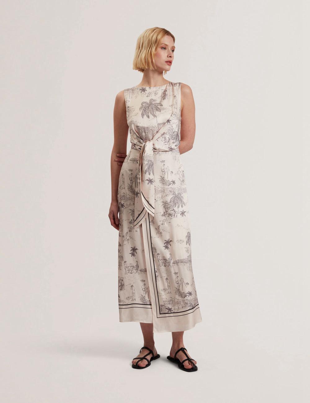 Robe Mi-longue Ted Baker MARRONA - Printed Wrap Front Sleeveless Femme Rose | Paris  25901-XTBZ