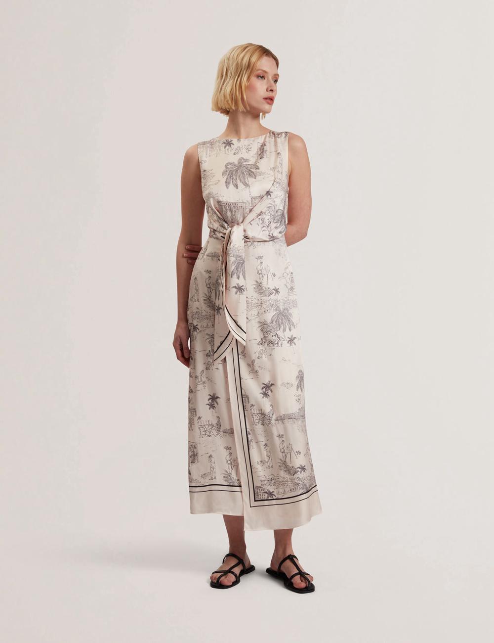 Robe Mi-longue Ted Baker MARRONA - Printed Wrap Front Sleeveless Femme Rose | Paris  25901-XTBZ