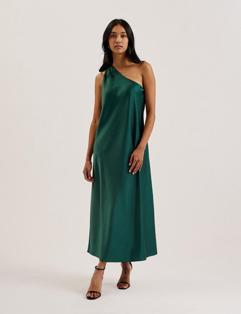 Robe Mi-longue Ted Baker MELGAR - Satin One Shoulder Femme Vert | Paris  74105-ZGWY