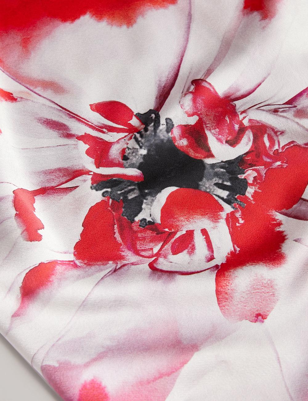 Robe Mi-longue Ted Baker NASINU - Printed Satin Batwing Sleeve Femme Rouge | Paris  08671-NWJF