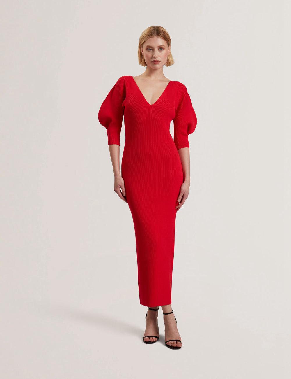 Robe Mi-longue Ted Baker PRICILA - Shaped Sleeve Knitted Bodycon Femme Rouge | Paris  79514-IDSA