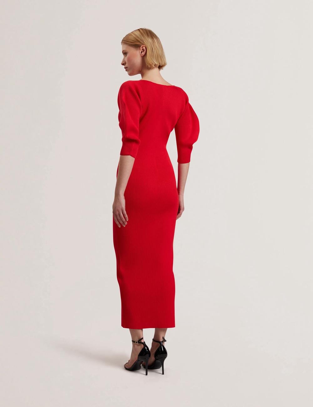 Robe Mi-longue Ted Baker PRICILA - Shaped Sleeve Knitted Bodycon Femme Rouge | Paris  79514-IDSA