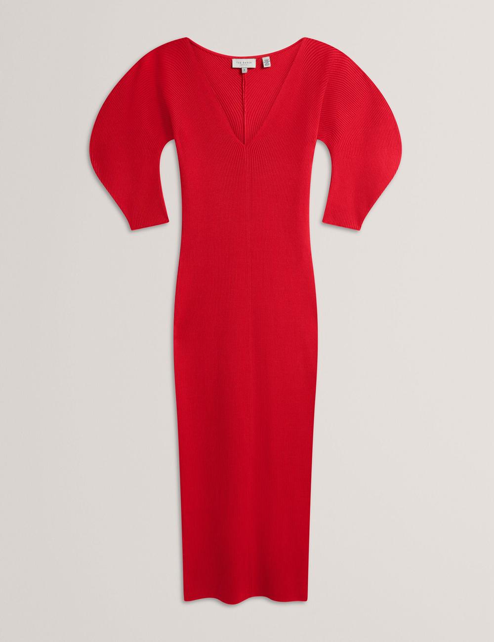 Robe Mi-longue Ted Baker PRICILA - Shaped Sleeve Knitted Bodycon Femme Rouge | Paris  79514-IDSA