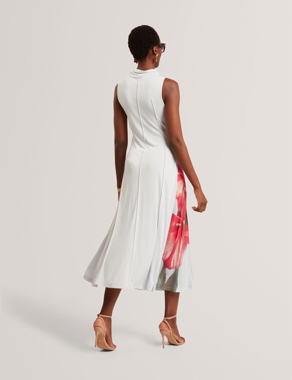 Robe Mi-longue Ted Baker REBEHKA - High Neck Printed Jersey Femme Bleu | Paris  58014-CAUQ