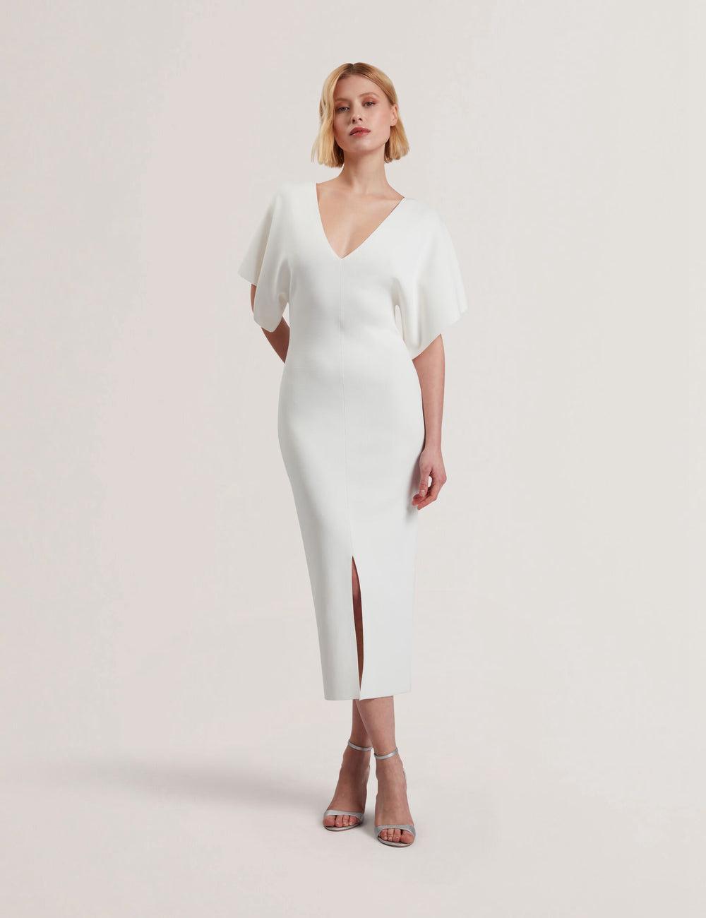 Robe Mi-longue Ted Baker REBEXXA - Wide Sleeve Knitted Bodycon Femme Ivory | Paris  65308-NZVE