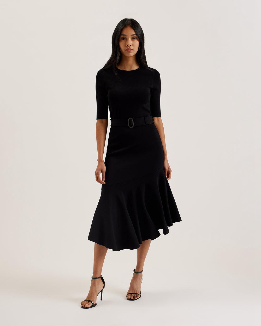 Robe Mi-longue Ted Baker SAMALEE - Flippy Hem Knitted Femme Noir | Paris  16237-IFCR