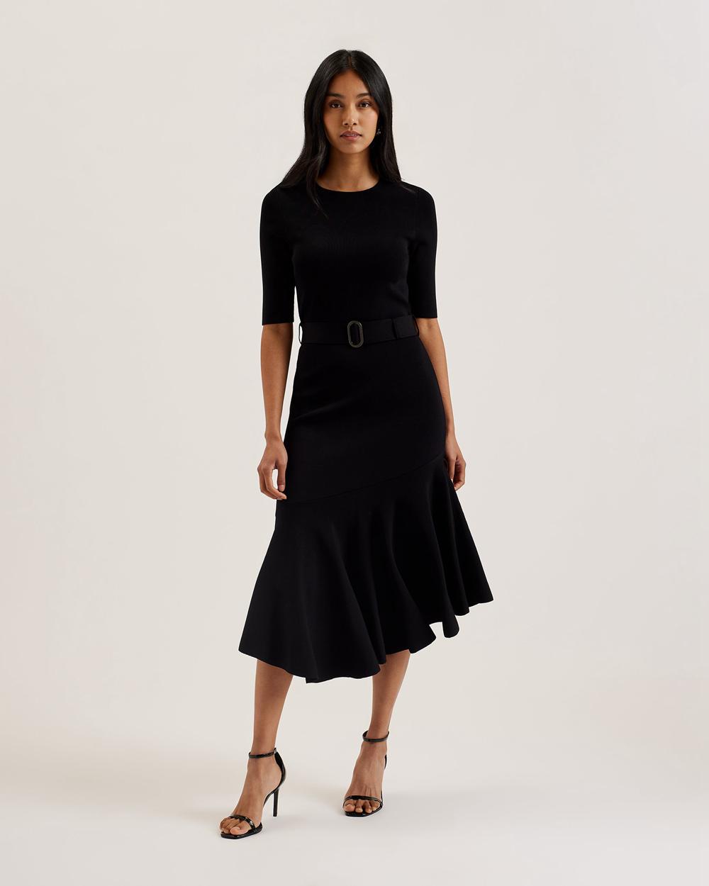 Robe Mi-longue Ted Baker SAMALEE - Flippy Hem Knitted Femme Noir | Paris  16237-IFCR