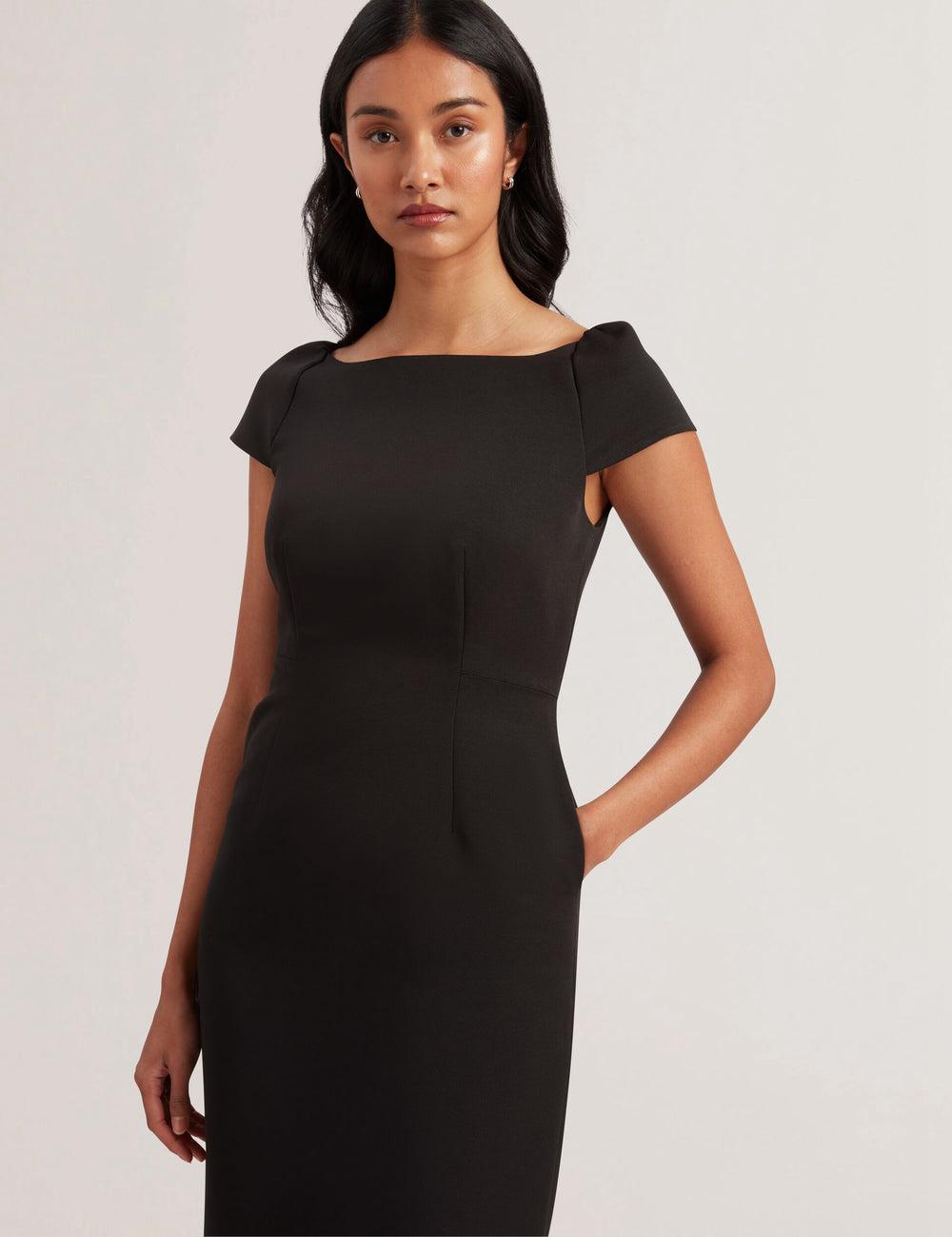 Robe Mi-longue Ted Baker SASSARI - Tailored Cap Sleeve Column Femme Noir | Paris  87065-REQV
