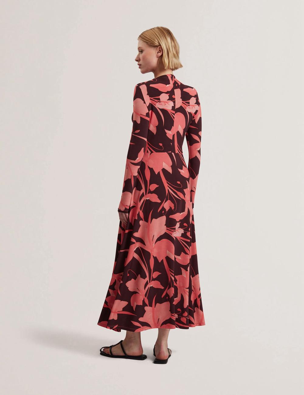 Robe Mi-longue Ted Baker STARLAH - Slinky Printed Jersey Long Sleeve Femme Marron | Paris  46951-OHXF