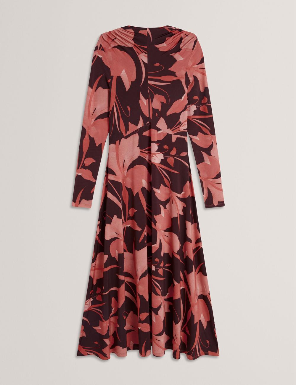 Robe Mi-longue Ted Baker STARLAH - Slinky Printed Jersey Long Sleeve Femme Marron | Paris  46951-OHXF