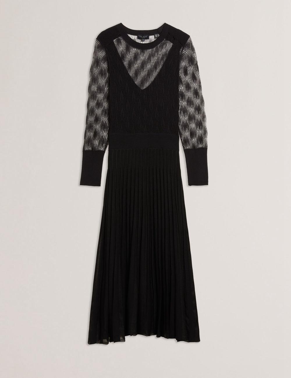 Robe Mi-longue Ted Baker TIIMARA - Pointelle Knit Asymmetric Femme Noir | Paris  75481-WCTF
