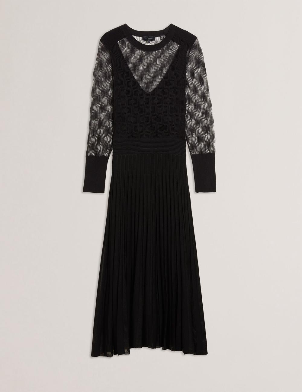 Robe Mi-longue Ted Baker TIIMARA - Pointelle Knit Asymmetric Femme Noir | Paris  75481-WCTF