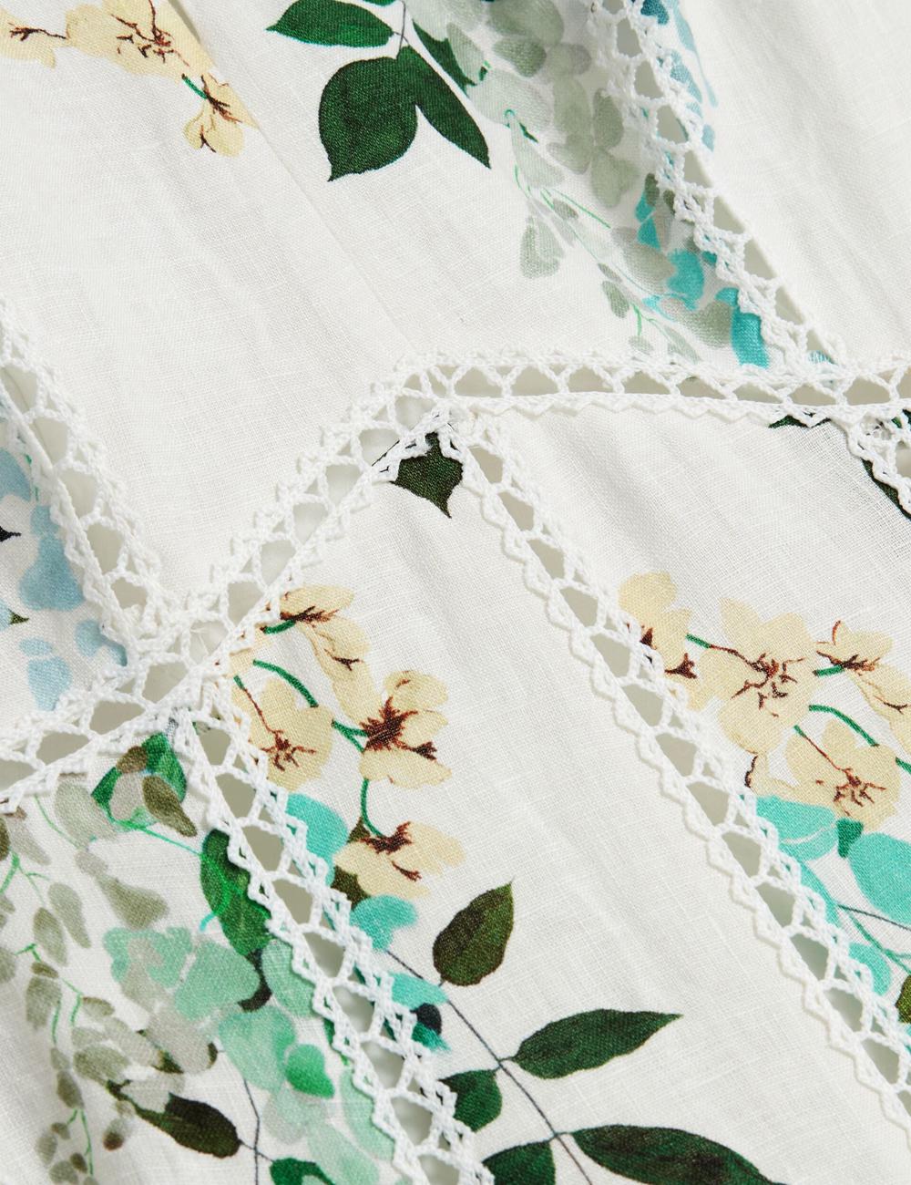 Robe Mi-longue Ted Baker UTALA - Floral Crochet Trim Linen Femme Blanche | Paris  08359-EBYZ