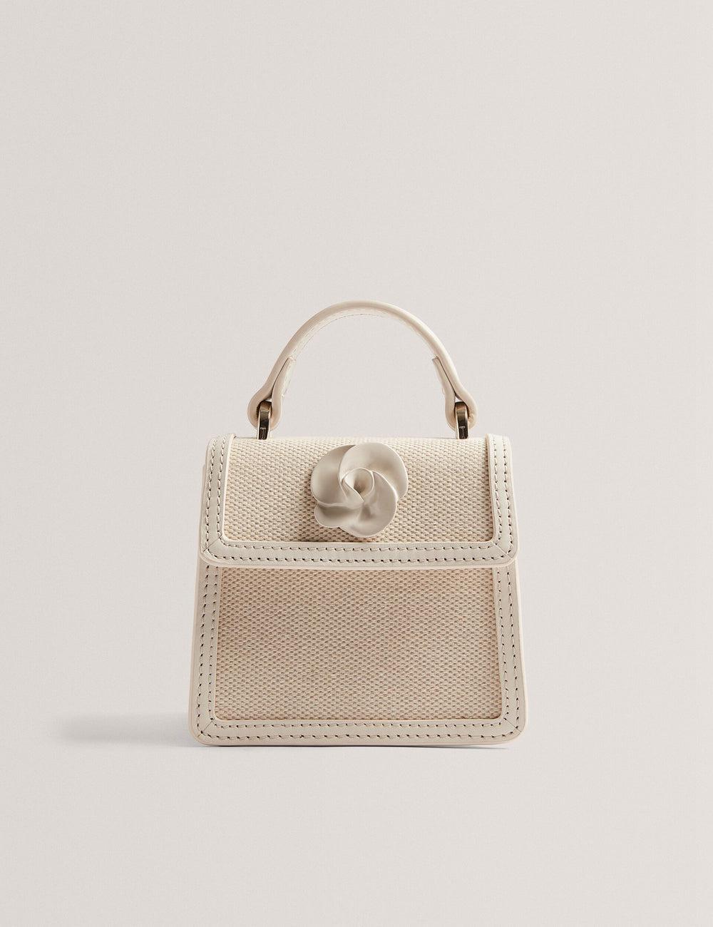 Sac Bandoulière Ted Baker AUDOU - Rose Detail Canvas Mini Top Handle Femme Ecru | Paris  39245-NZRJ