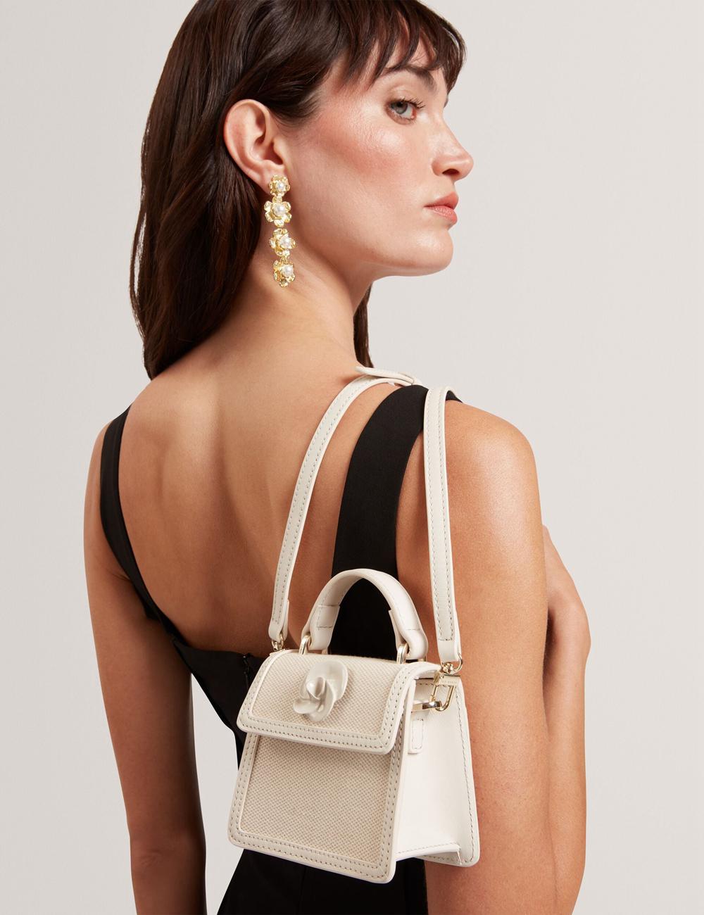 Sac Bandoulière Ted Baker AUDOU - Rose Detail Canvas Mini Top Handle Femme Ecru | Paris  39245-NZRJ