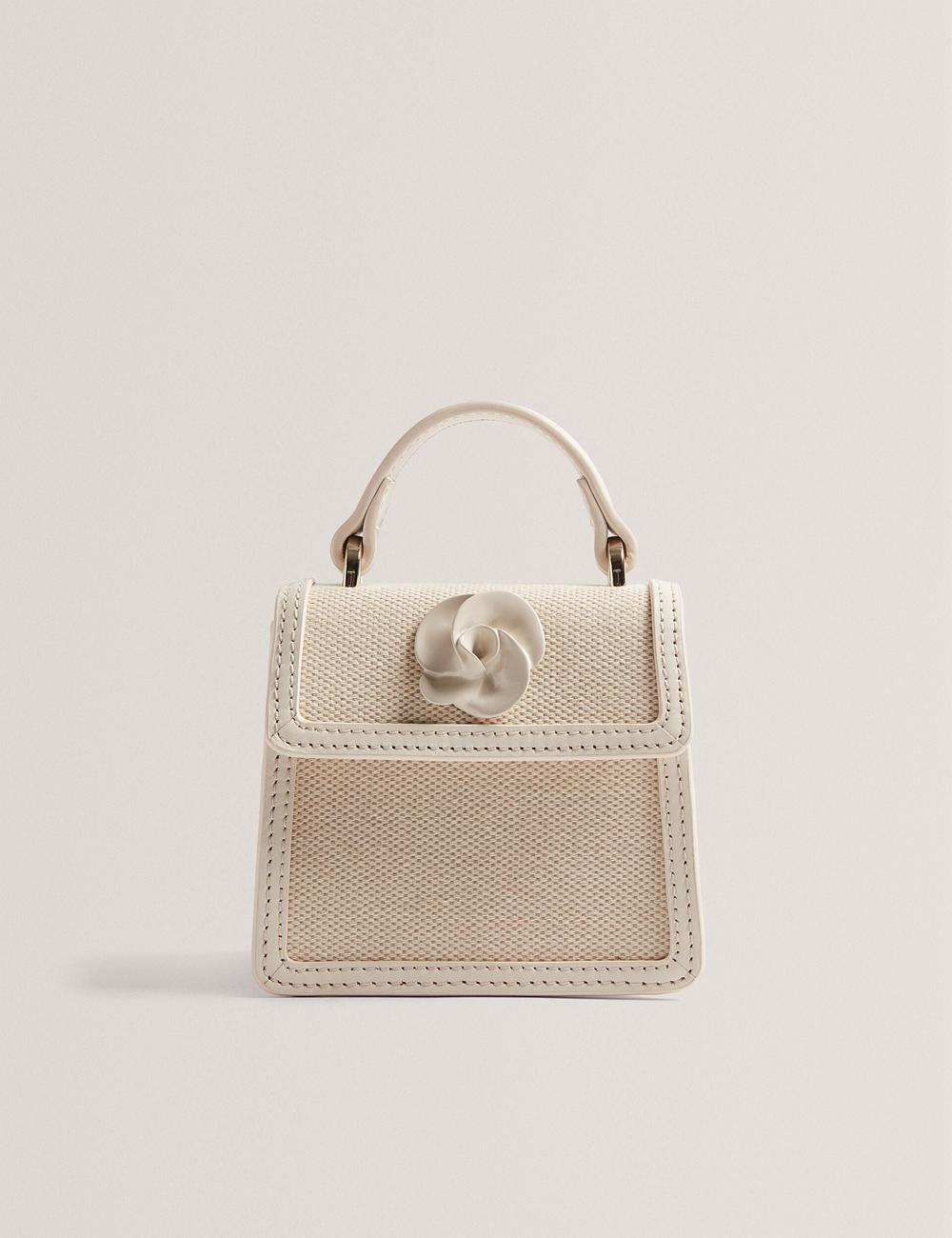 Sac Bandoulière Ted Baker AUDOU - Rose Detail Canvas Mini Top Handle Femme Ecru | Paris  39245-NZRJ