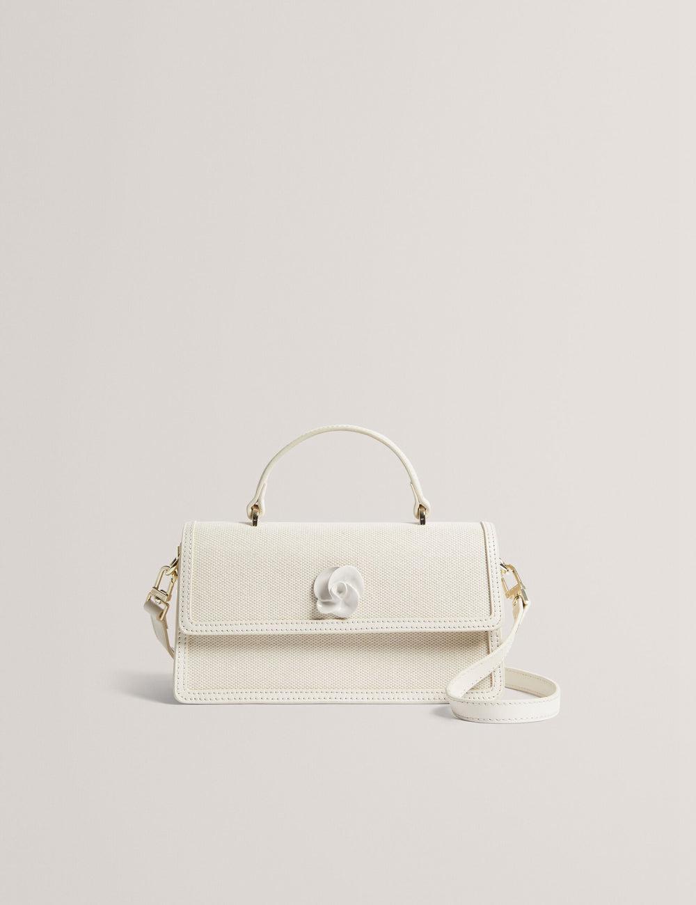 Sac Bandoulière Ted Baker AUDRIS - Rose Detail Canvas Top Handleuette Femme Ecru | Paris  38097-ROZX