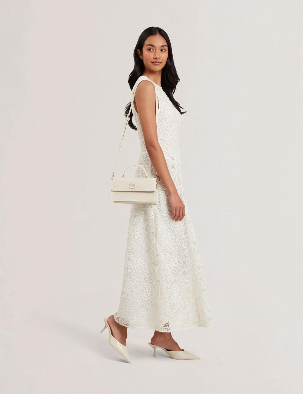 Sac Bandoulière Ted Baker AUDRIS - Rose Detail Canvas Top Handleuette Femme Ecru | Paris  38097-ROZX