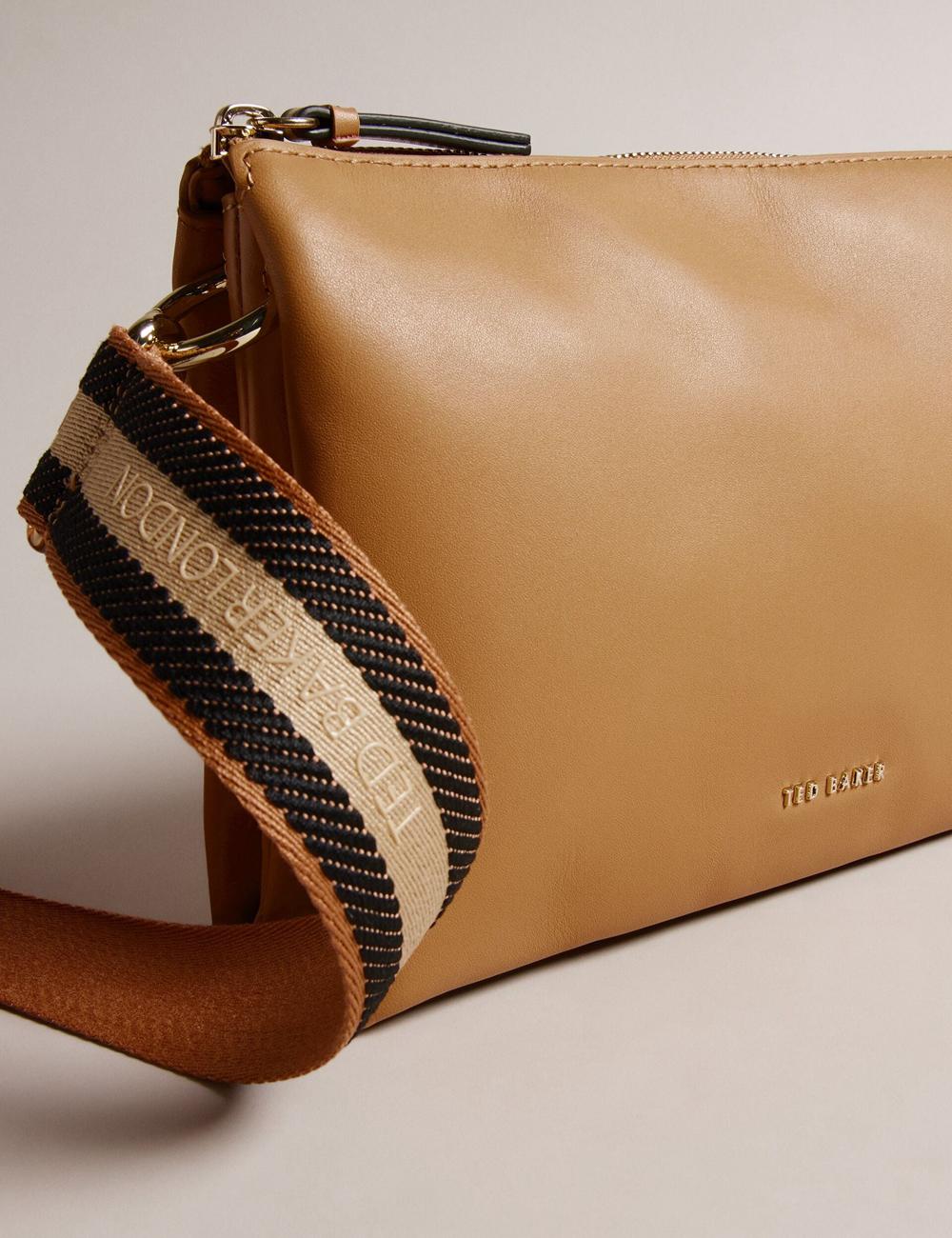 Sac Bandoulière Ted Baker DARCEYY - Leather With Webbing Strap Femme Taupe | Paris  36794-JGYM