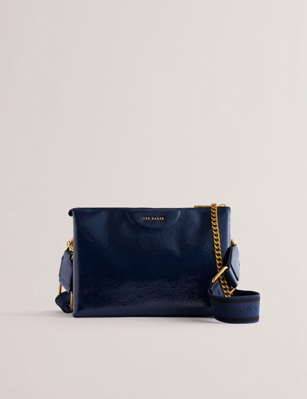 Sac Bandoulière Ted Baker ESILLE - Branded Webbing Patent Leather Femme Bleu | Paris  40967-RAIK
