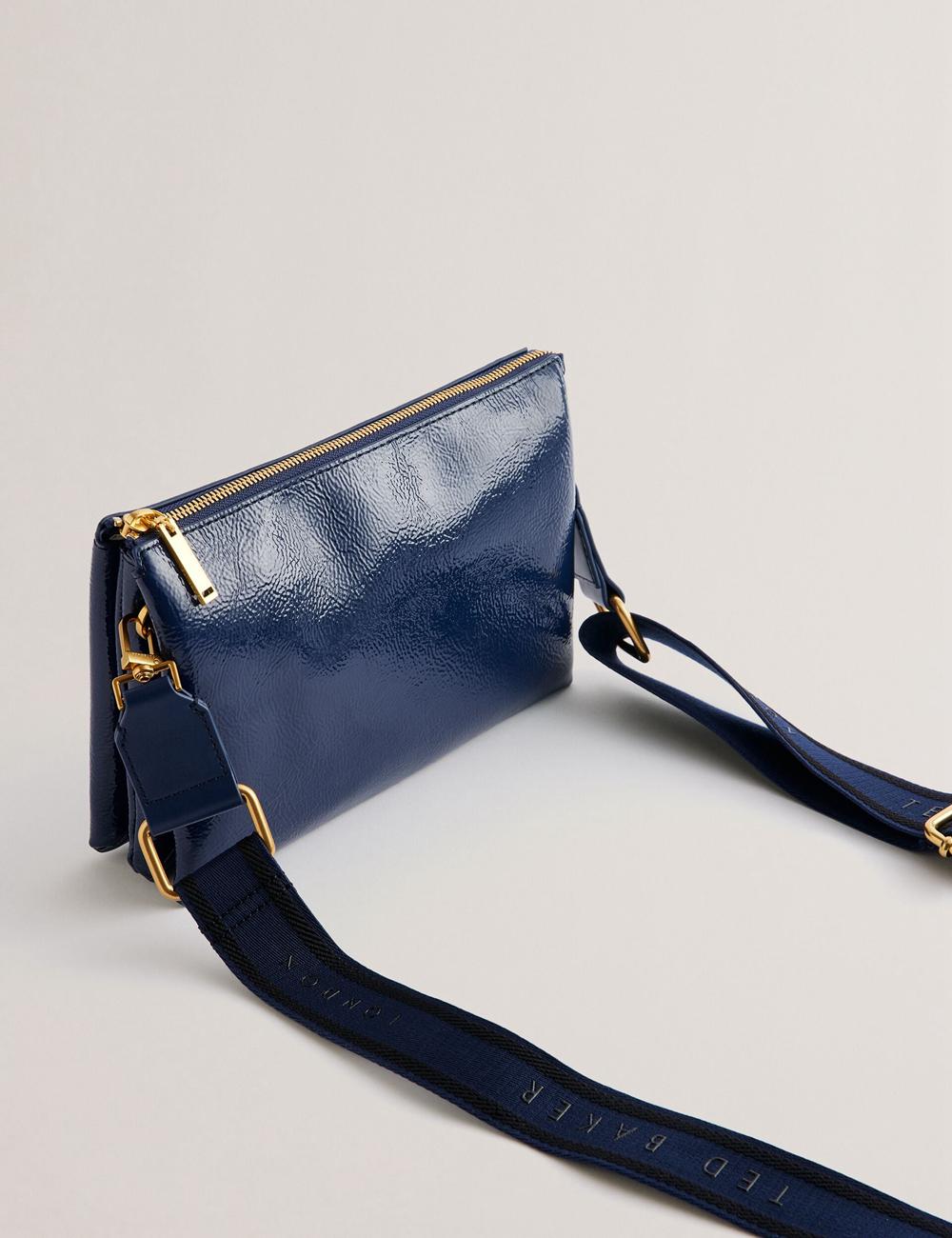 Sac Bandoulière Ted Baker ESILLE - Branded Webbing Patent Leather Femme Bleu | Paris  40967-RAIK