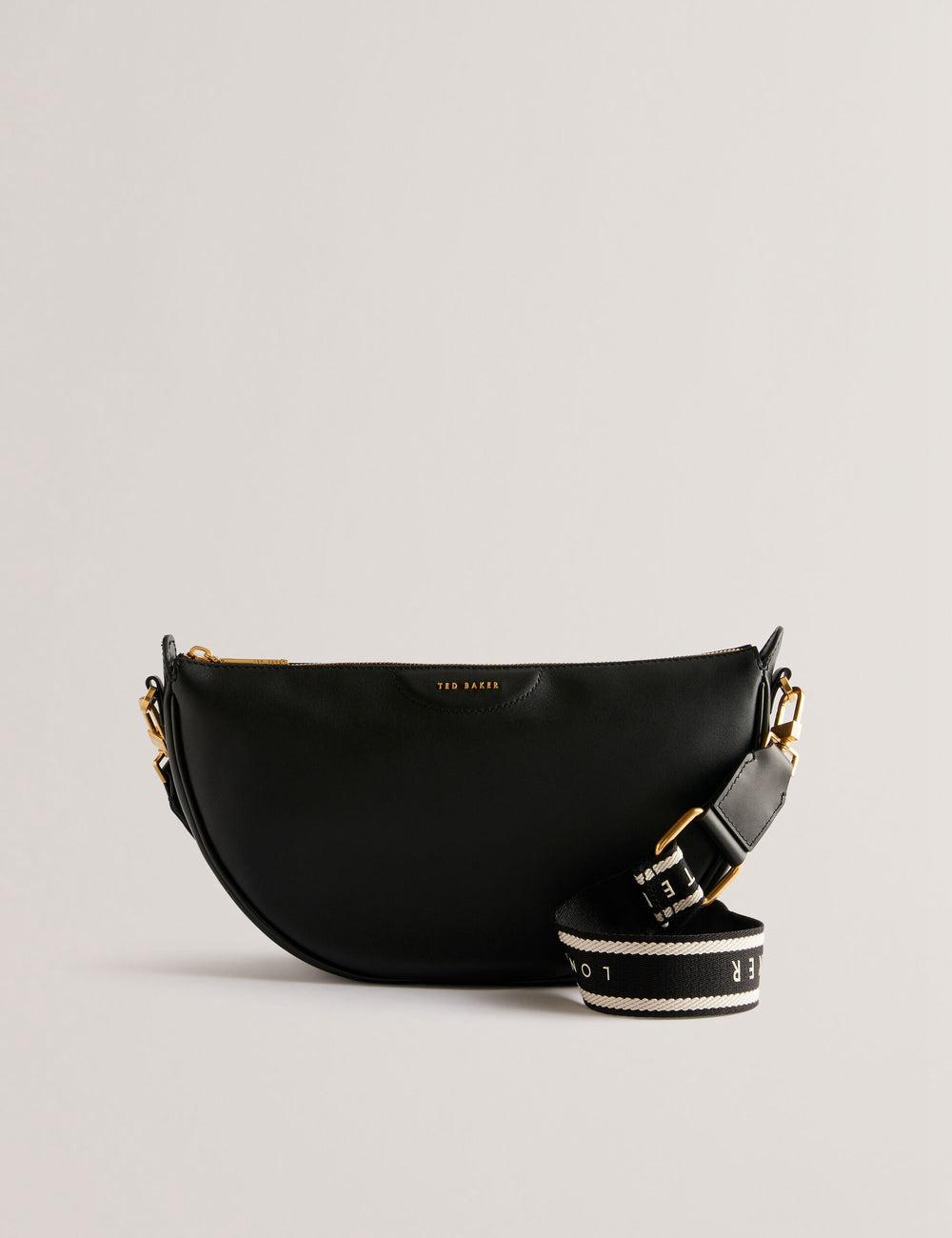 Sac Bandoulière Ted Baker ESSINA - Webbing Half Moon Leather Femme Noir | Paris  16480-KBHY