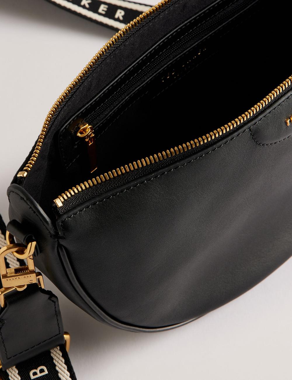 Sac Bandoulière Ted Baker ESSINA - Webbing Half Moon Leather Femme Noir | Paris  16480-KBHY