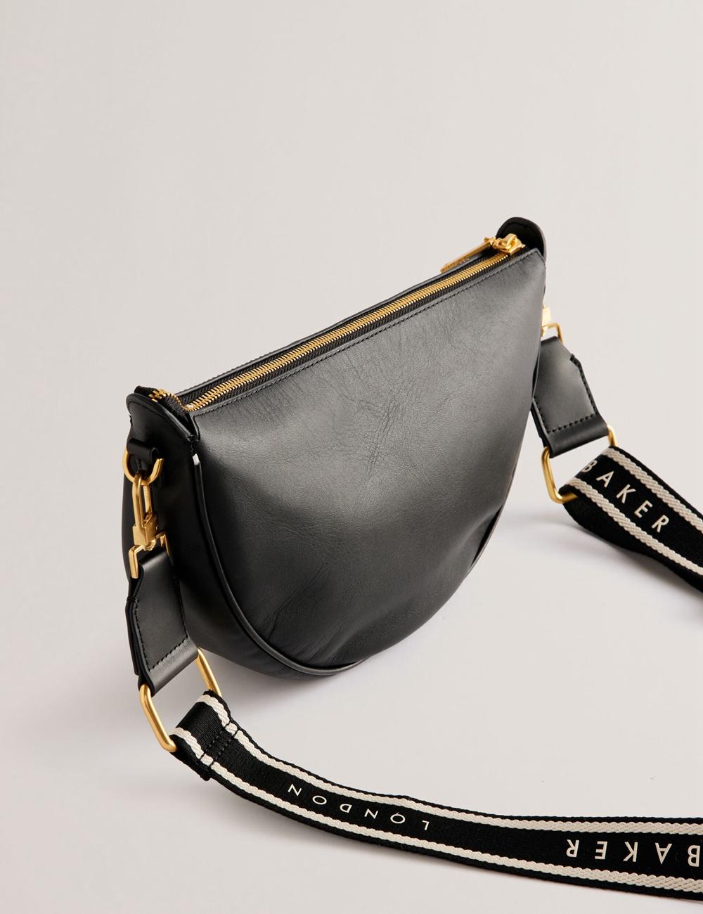 Sac Bandoulière Ted Baker ESSINA - Webbing Half Moon Leather Femme Noir | Paris  16480-KBHY