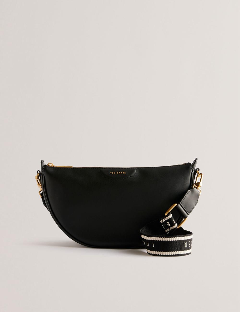 Sac Bandoulière Ted Baker ESSINA - Webbing Half Moon Leather Femme Noir | Paris  16480-KBHY