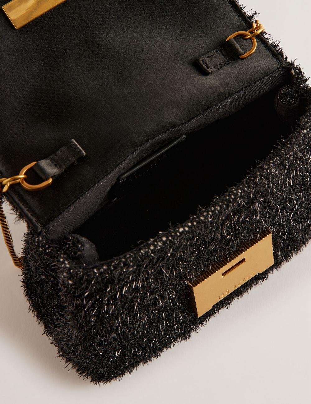 Sac Bandoulière Ted Baker LIYLAH - Metallic Tinsel Fold Over Femme Noir | Paris  73928-DOQB