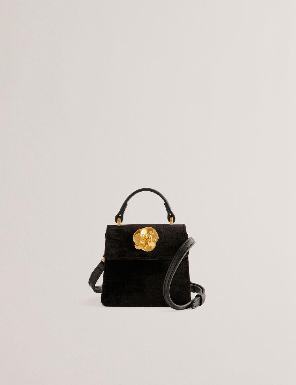 Sac Bandoulière Ted Baker ROSIYA - Mini Velvet Rose Detail Top Handle Femme Noir | Paris  70863-UYZA