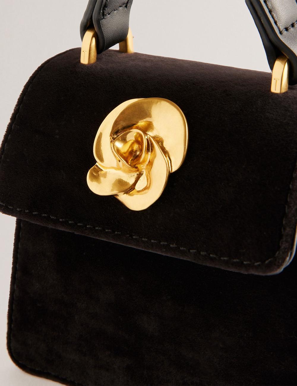 Sac Bandoulière Ted Baker ROSIYA - Mini Velvet Rose Detail Top Handle Femme Noir | Paris  70863-UYZA