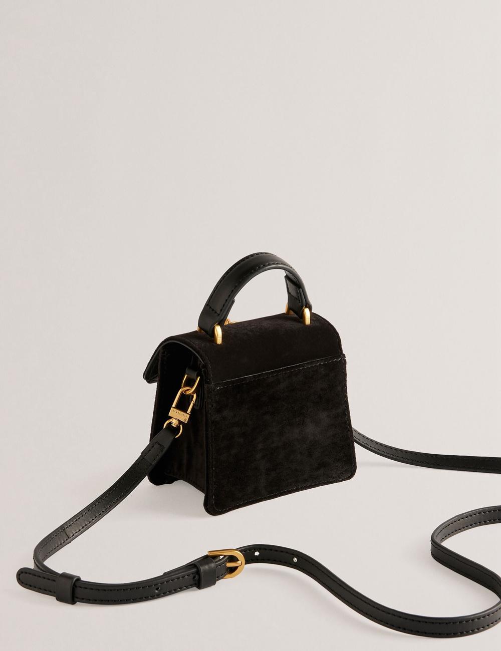 Sac Bandoulière Ted Baker ROSIYA - Mini Velvet Rose Detail Top Handle Femme Noir | Paris  70863-UYZA