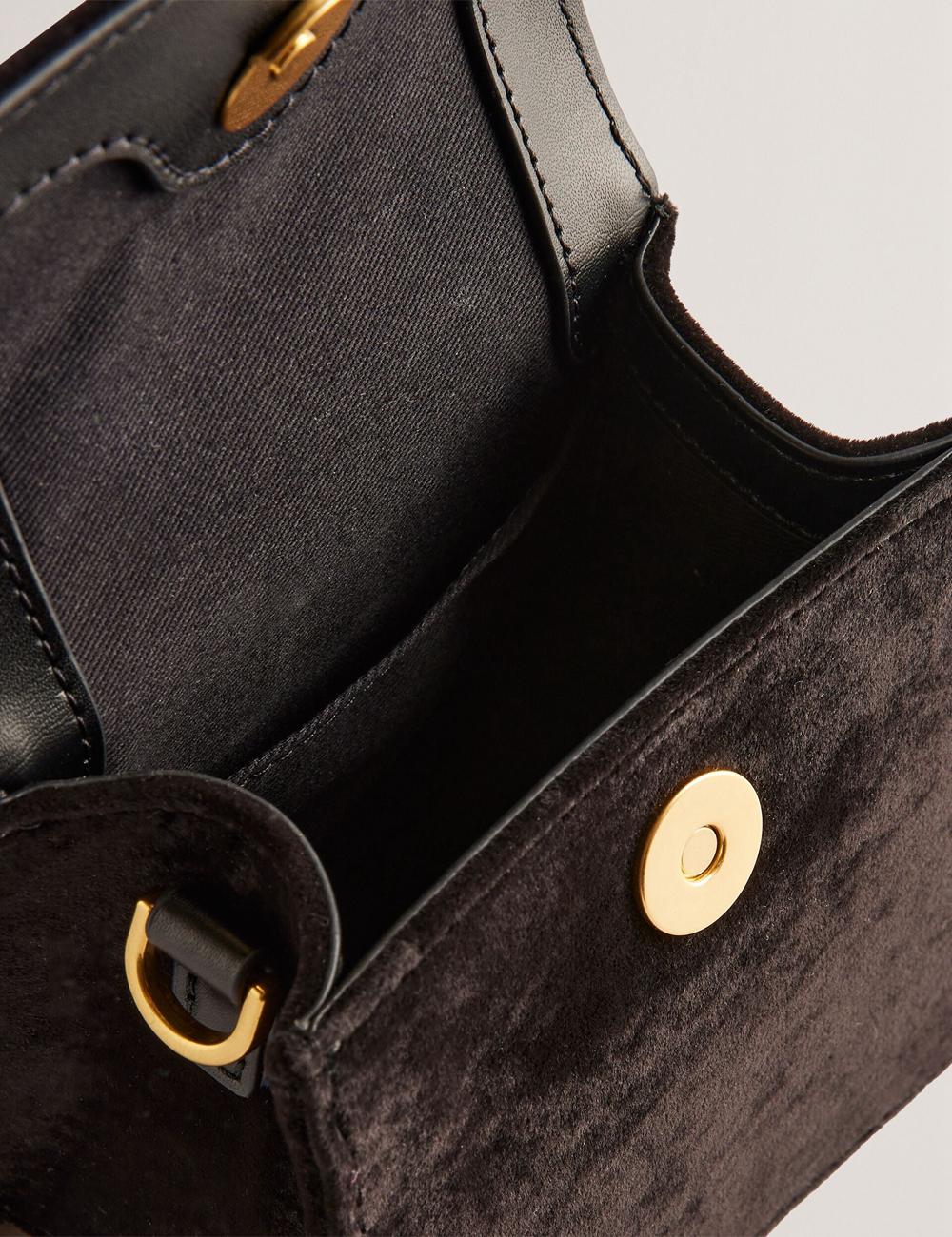 Sac Bandoulière Ted Baker ROSIYA - Mini Velvet Rose Detail Top Handle Femme Noir | Paris  70863-UYZA