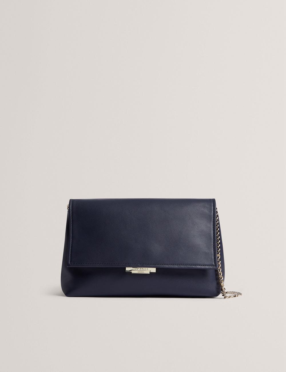 Sac Porté Épaule Ted Baker DEMAE - Leather Fold Over Chain Femme Bleu Marine | Paris  93051-ENTL